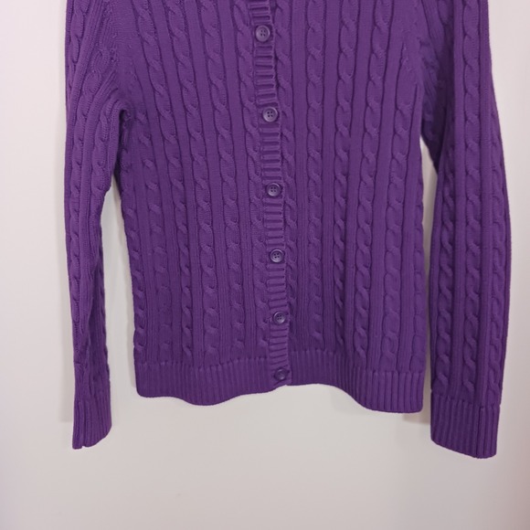 L.L. Bean Cotton Cardigan Button Long Sleeve Purple Sweater Women's Size M - Picture 5 of 5